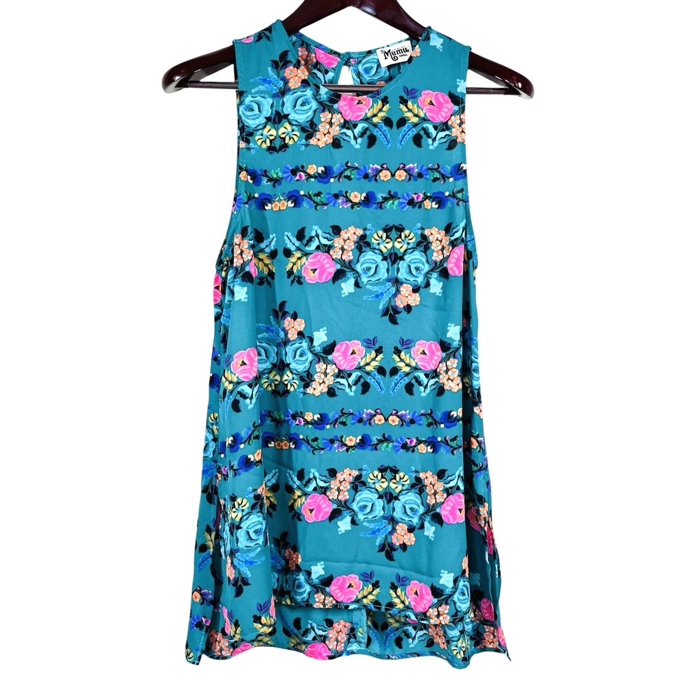 Show Me Your MUMU Sherman Floral Sleeveless Tunic Sz S Teal Lightweight Tank Top